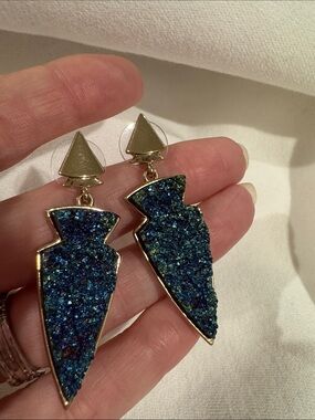 Sugarfix- Sparkling Blue-Green Druzy Statement Drop Earrings